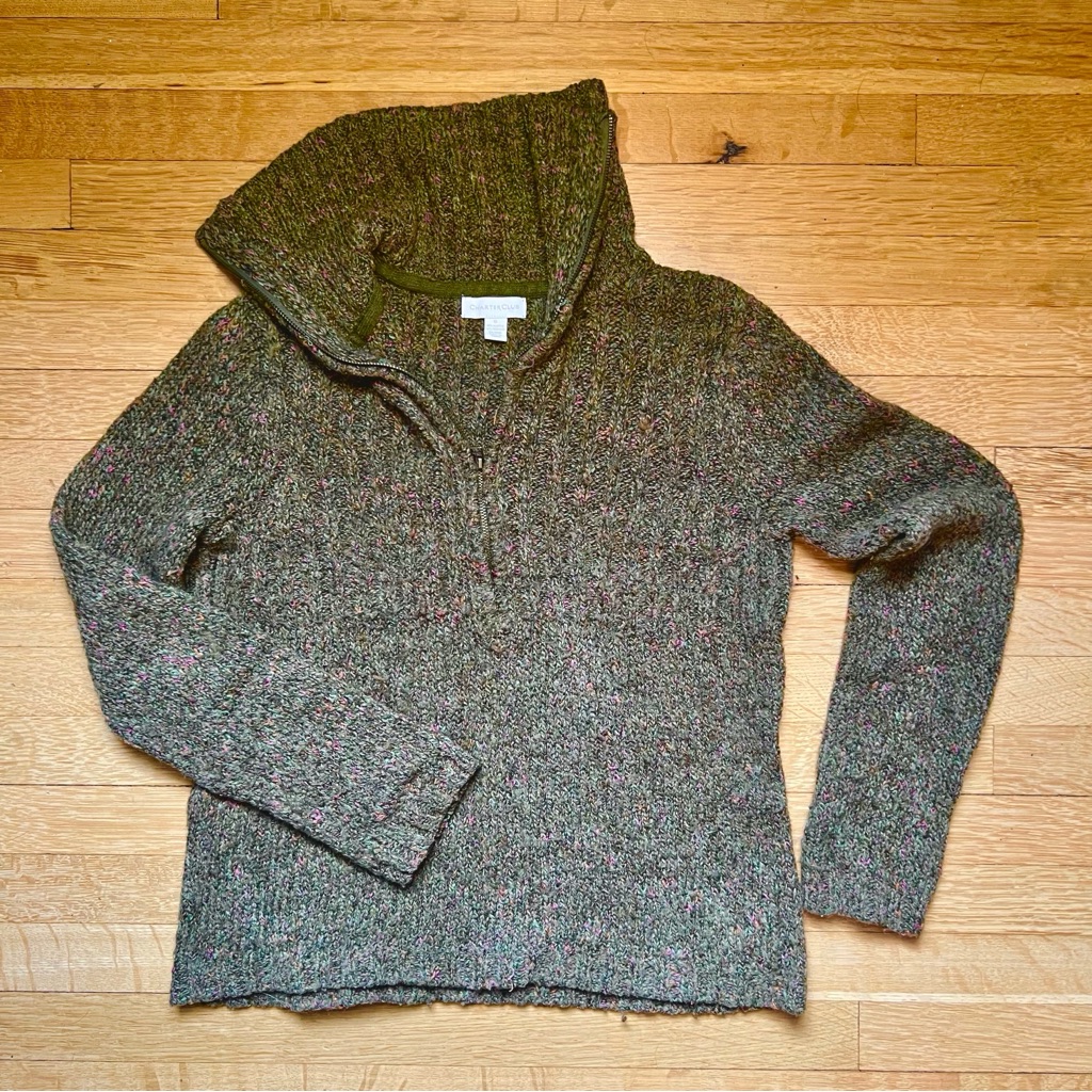 Forest Green Knit Wool Blend Half Zip Sweater Cardigan S